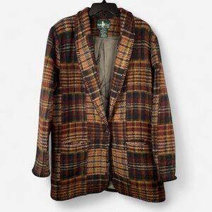 Vintage 90s Hunt Club Plaid Blazer with Button Closure Wool Coat size 16